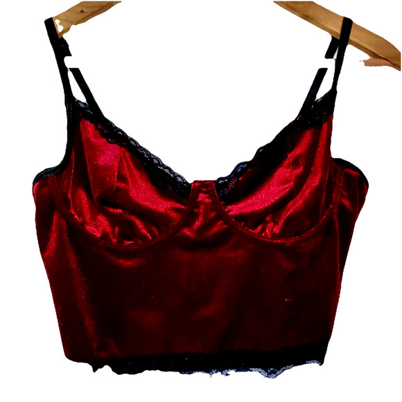 Romwe Woman's Velvet Structured Crop Top Cami SZ L Red Vamp Whimsigoth Festival - Picture 1 of 8